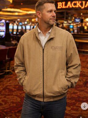 Casino Jacket Vintage Stardust Las Vegas Cream Bomber XL Soft Made in USA Logo
